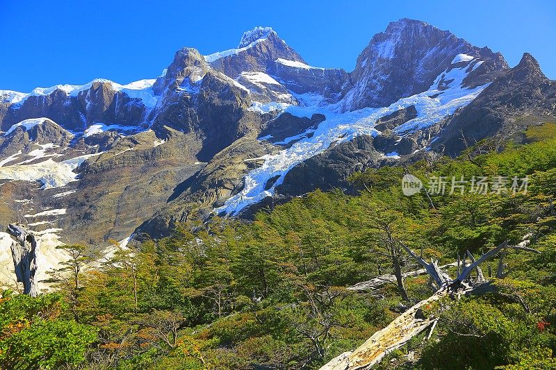 令人印象深刻的Cuernos Del Paine法国山谷全景，智利巴塔哥尼亚景观